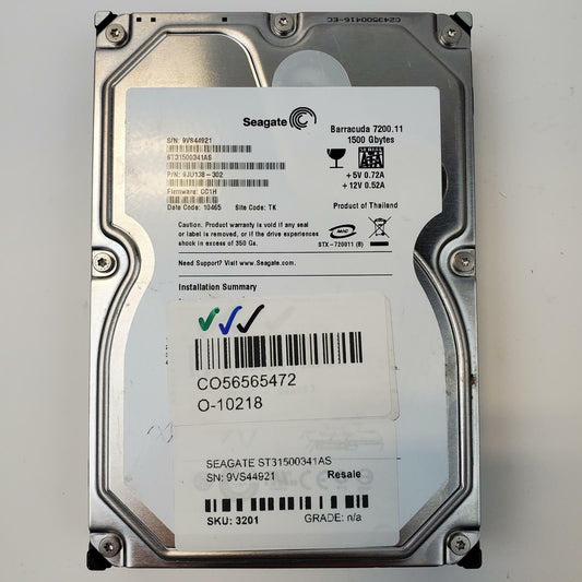 Seagate ST31500341AS 1.5TB 3.5" SATA Internal HDD | Grade A