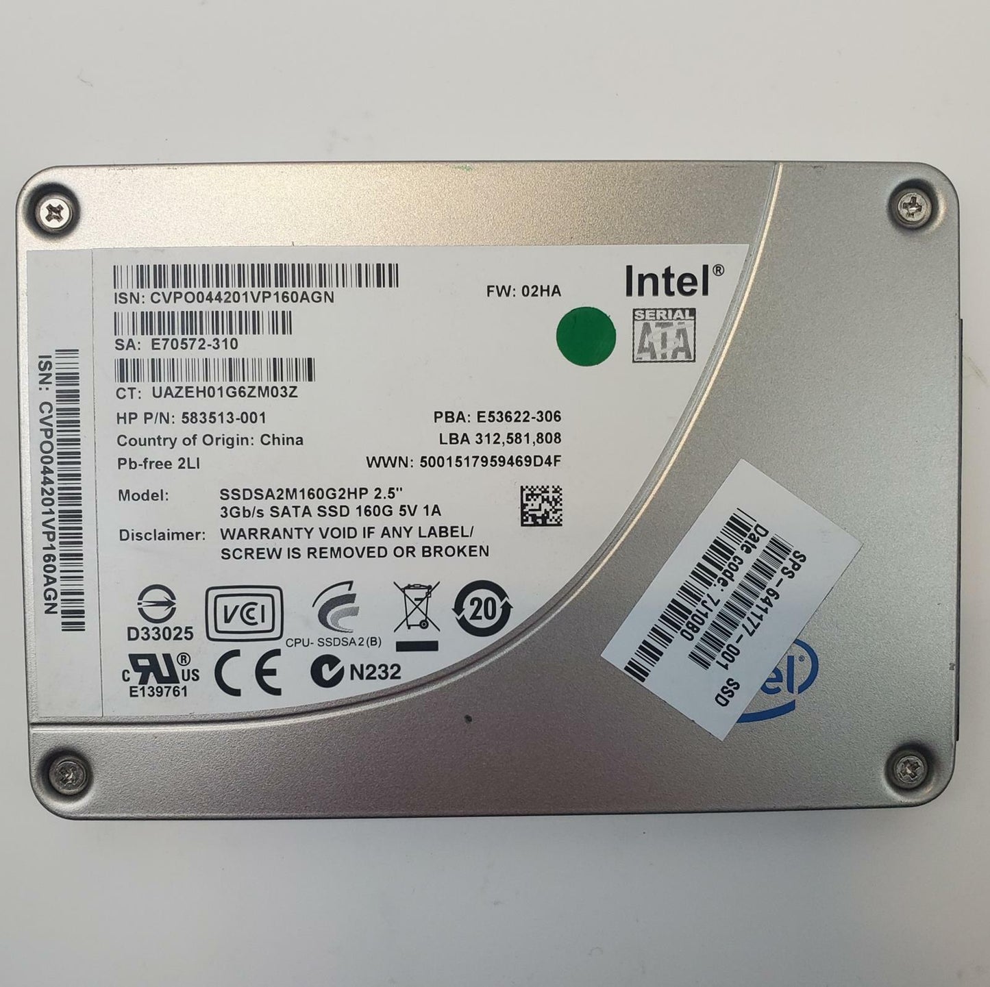 Intel SSDSA2M160G2HP 160GB 2.5" SATA Internal SSD | Grade A