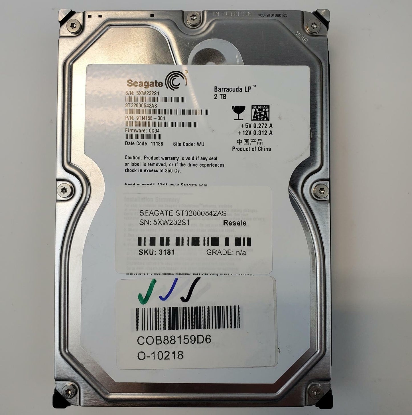 Seagate ST32000542AS 2TB 3.5" SATA Internal HDD | Grade A