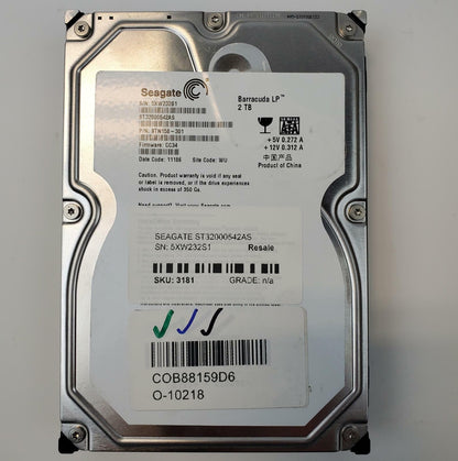 Seagate ST32000542AS 2TB 3.5" SATA Internal HDD | Grade A