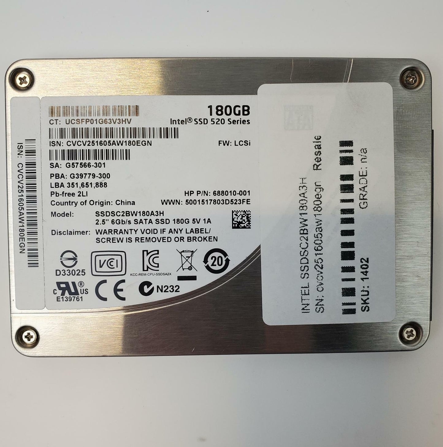 Intel SSDSC2BW180A3H 180GB 2.5" SATA Internal SSD | Grade A