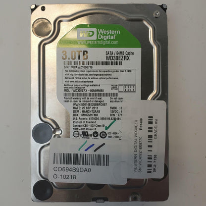 WESTERN DIGITAL WD30EZRX 3TB 3.5" SATA Internal HDD | Grade A