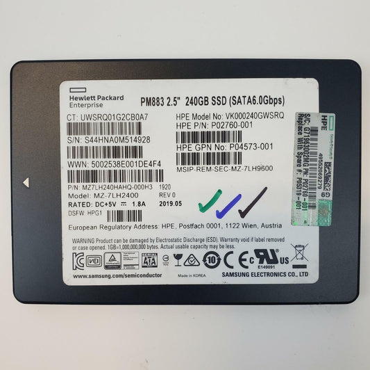 HP MZ-7LH2400 240GB 2.5" SATA Internal SSD | Grade A | 8325