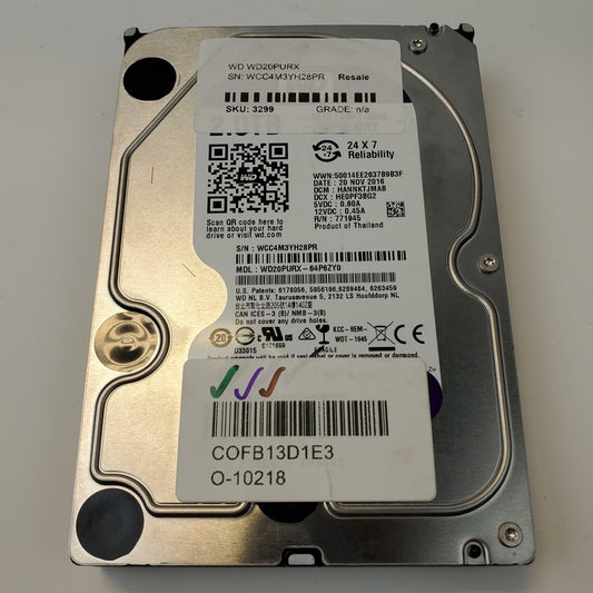 Western Digital WD20PURX 2TB 3.5" SATA Internal HDD | Grade A