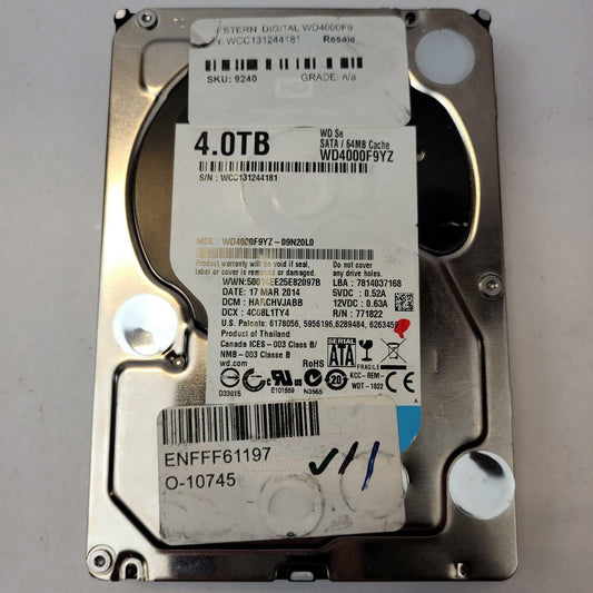 WESTERN DIGITAL WD4000F9YZ-09N20L0 4TB 3.5" SATA Internal HDD | Grade A