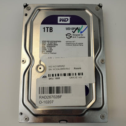 Western Digital Purple WD10PURZ 1TB 3.5" SATA Internal HDD | Grade A