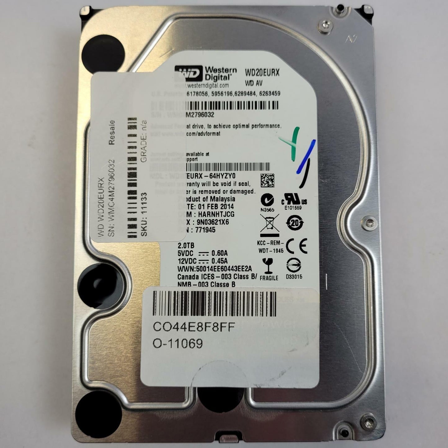 WD WD20EURX-64HYZY0 2TB 3.5" SATA Internal HDD | Grade A