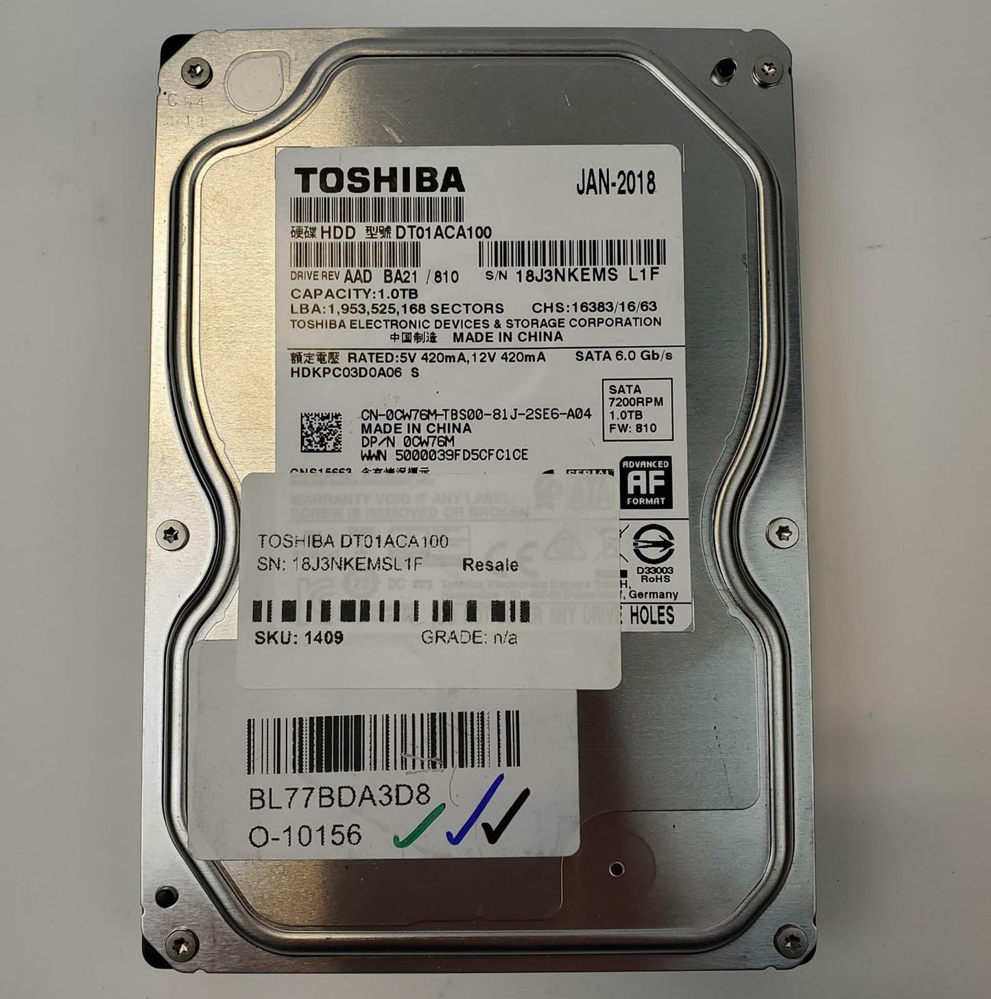 Toshiba DT01ACA100 1TB 3.5" SATA Internal HDD | Grade A