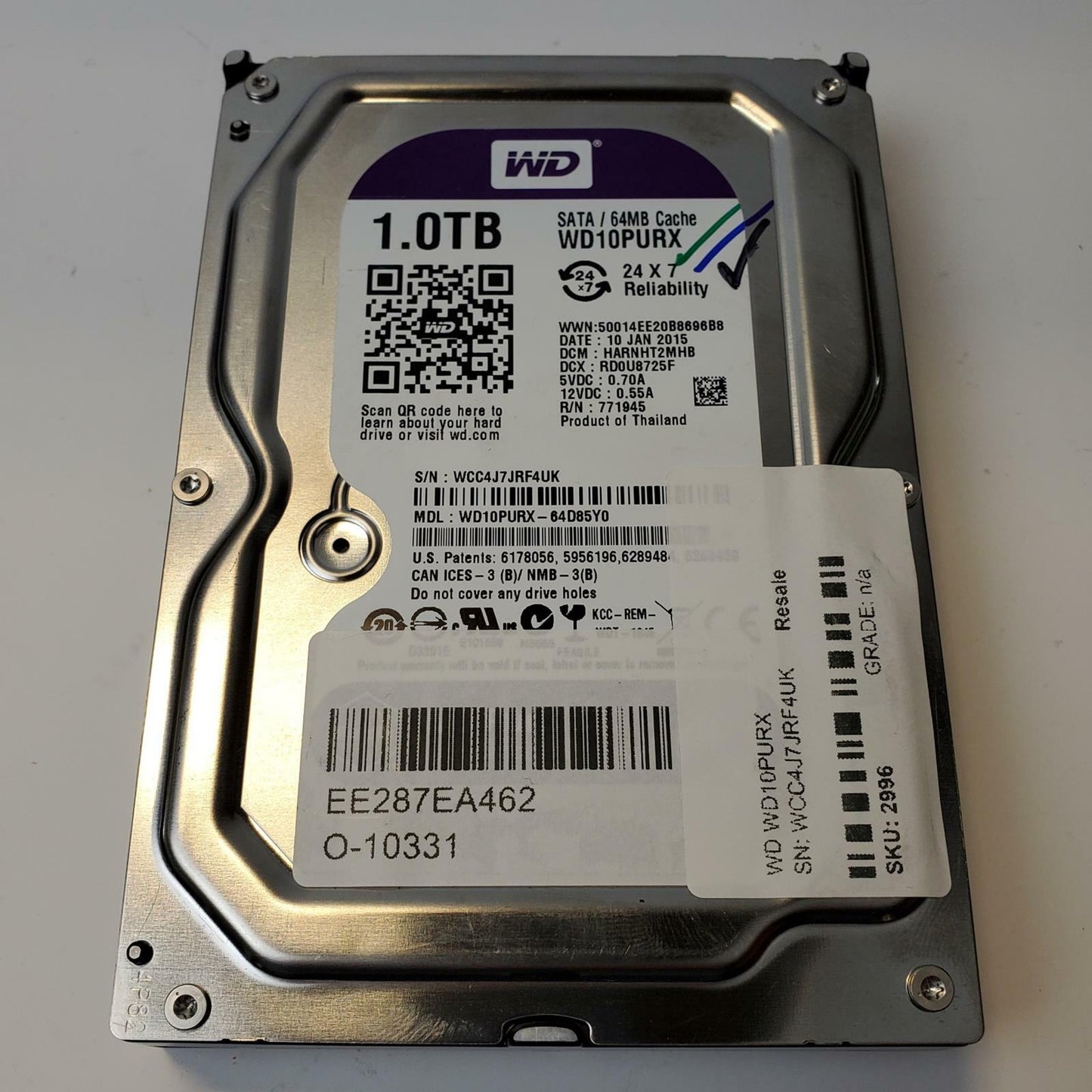 Western Digital WD10PURX 1TB 3.5" SATA Internal HDD | Grade A