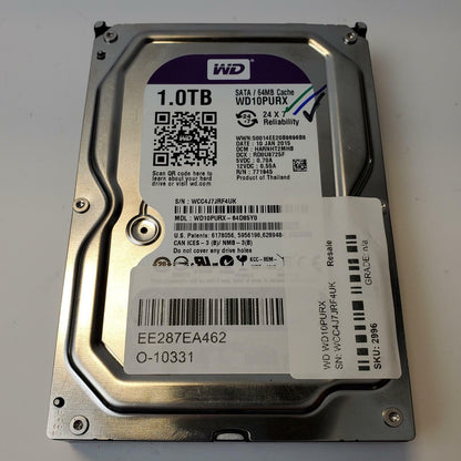 Western Digital WD10PURX 1TB 3.5" SATA Internal HDD | Grade A