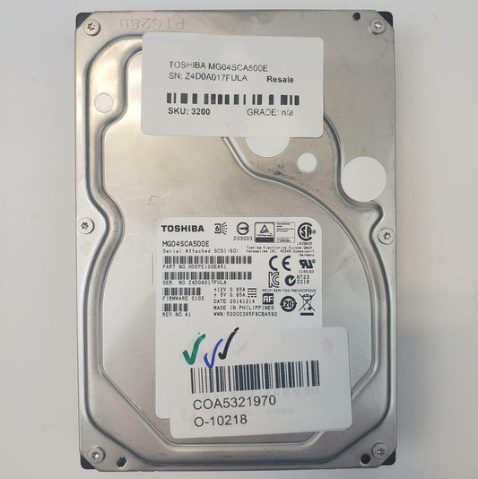 Toshiba MG04SCA500E 5TB 3.5" SAS Internal HDD | Grade A