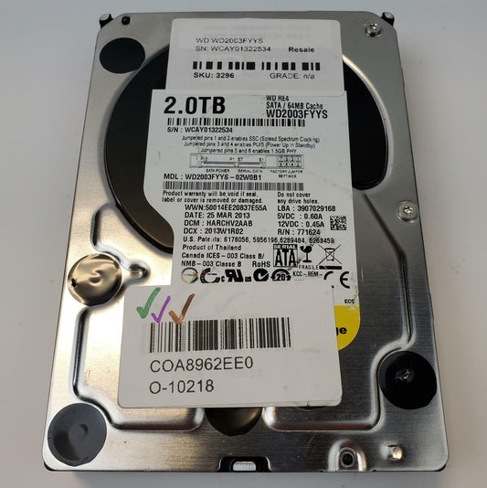 Western Digital WD2003FYYS 2TB 3.5" SATA Internal HDD | Grade A