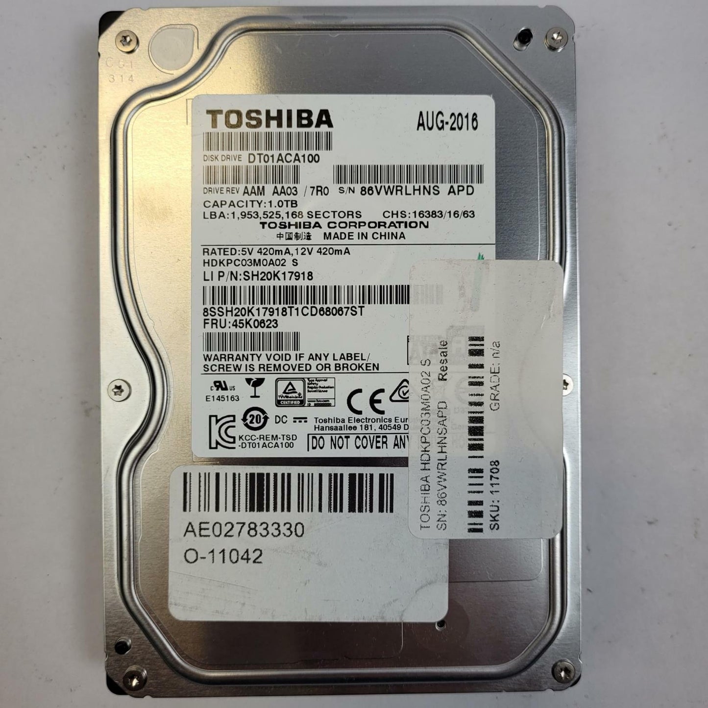 TOSHIBA HDKPC03M0A02 1TB 3.5" SATA Internal HDD | Grade A