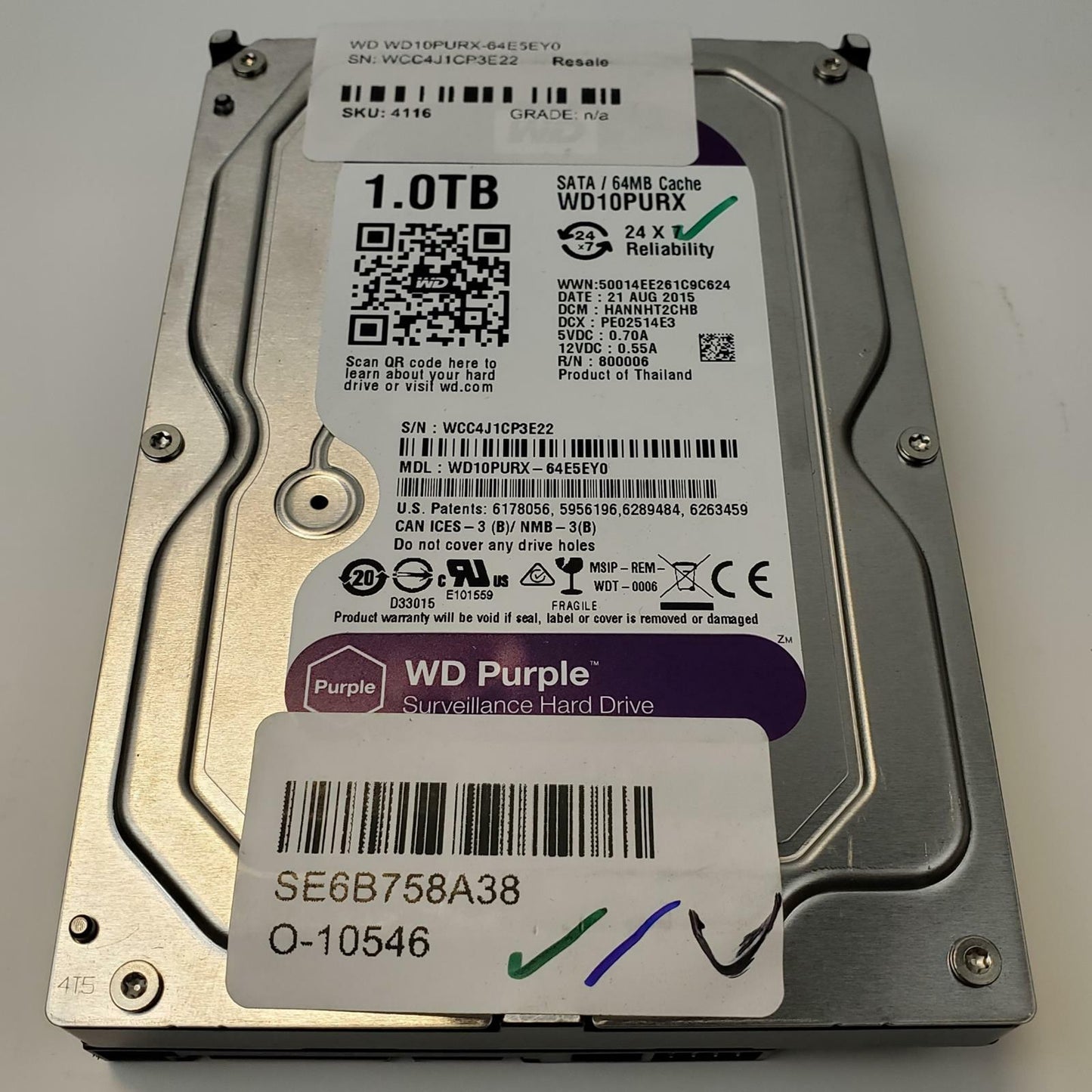 Western Digital WD10PURX-64E5EY0 1TB 3.5" SATA HDD | Grade A