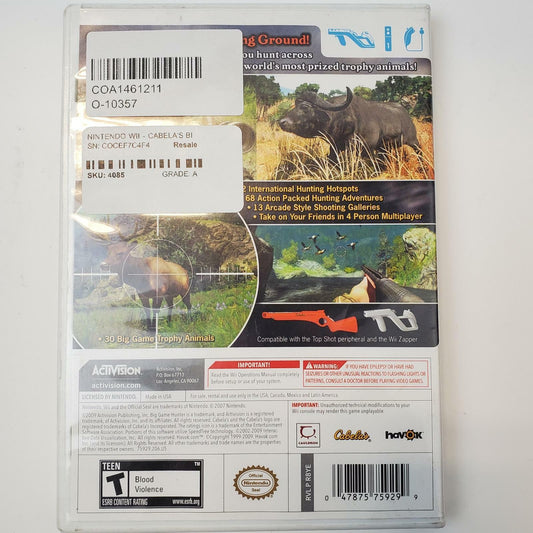 Nintendo Wii Game: Cabela's Big Game Hunter 2010 | Grade B