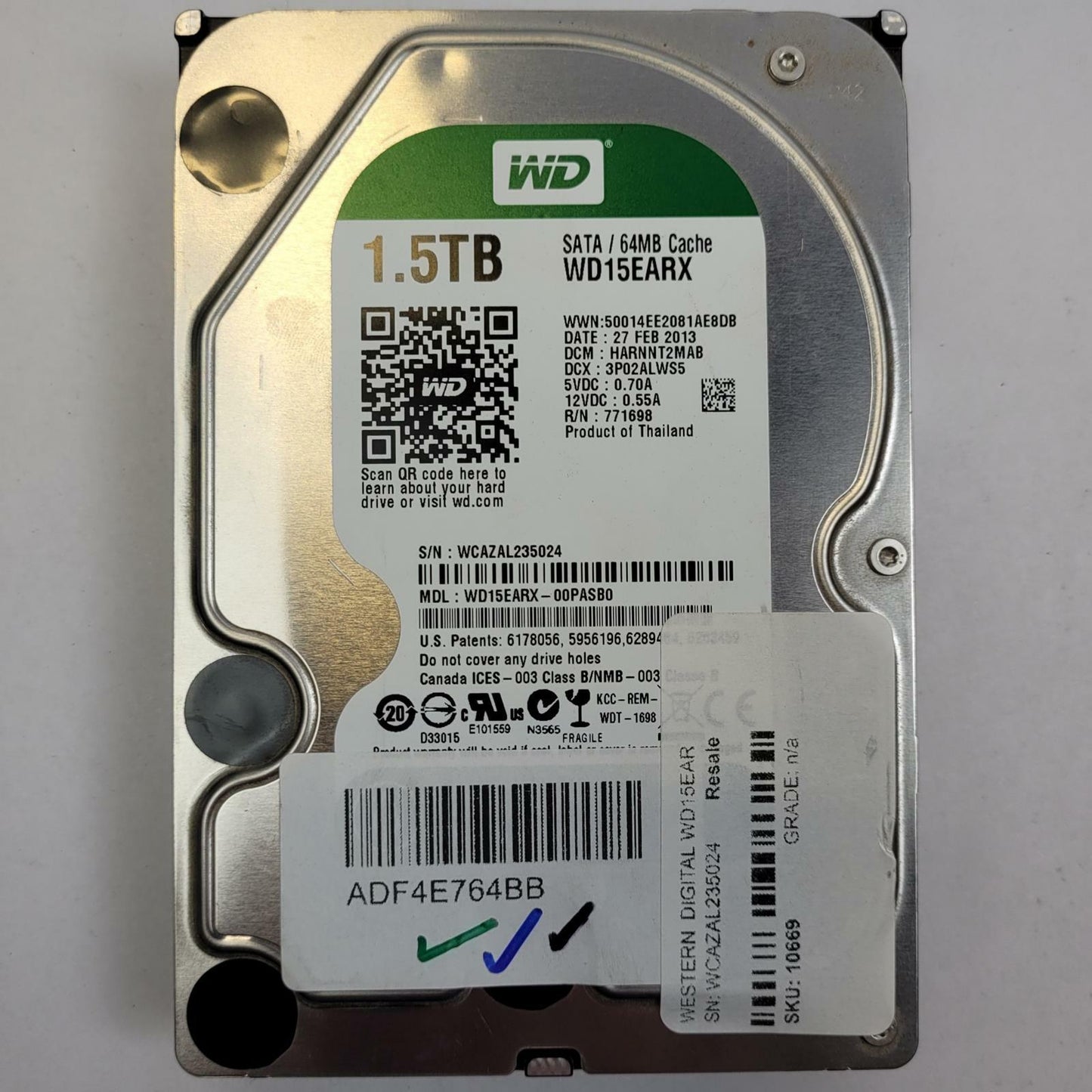 WESTERN DIGITAL WD15EARX-00PASB0 1.5TB 3.5" SATA Internal HDD | Grade A