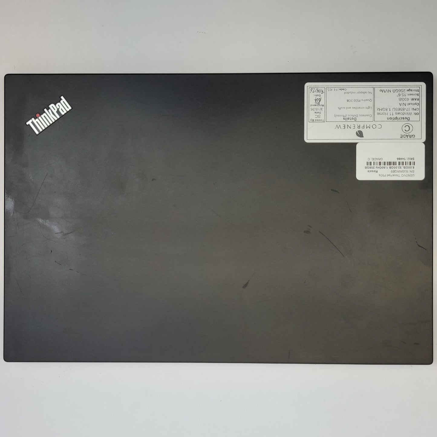 LENOVO ThinkPad P53s Win 11 i7-8565U 40GB RAM 256GB NVMe | Grade C | 14466