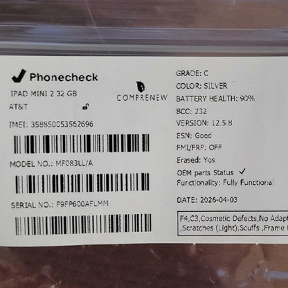 APPLE IPAD MINI 2 MF083LL/A 32GB AT&T Tablet SILVER | Grade C