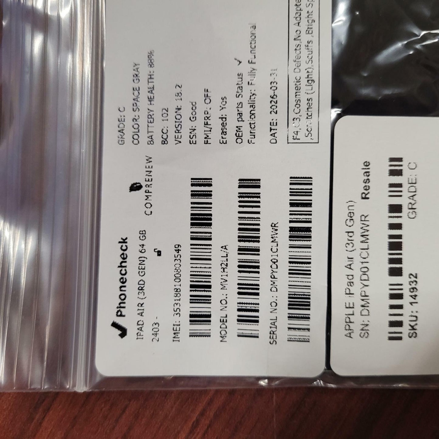 APPLE iPad Air (3rd Gen) MV1H2LL/A 64GB Tablet SPACE GRAY | Grade C | 14932