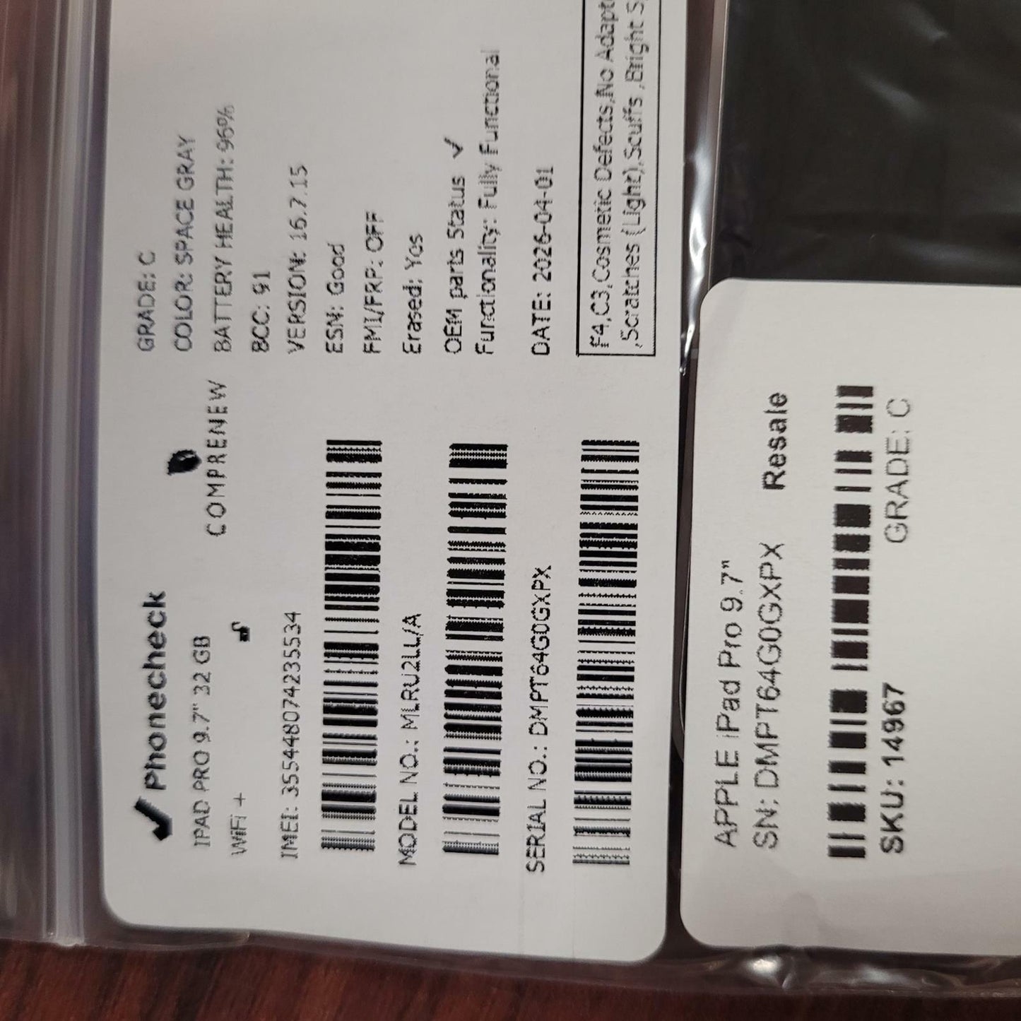 APPLE iPad Pro 9.7" MLRU2LL/A 32GB Tablet SPACE GRAY | Grade C | 14967