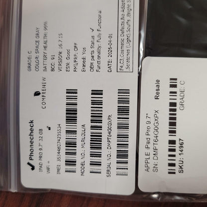 APPLE iPad Pro 9.7" MLRU2LL/A 32GB Tablet SPACE GRAY | Grade C | 14967