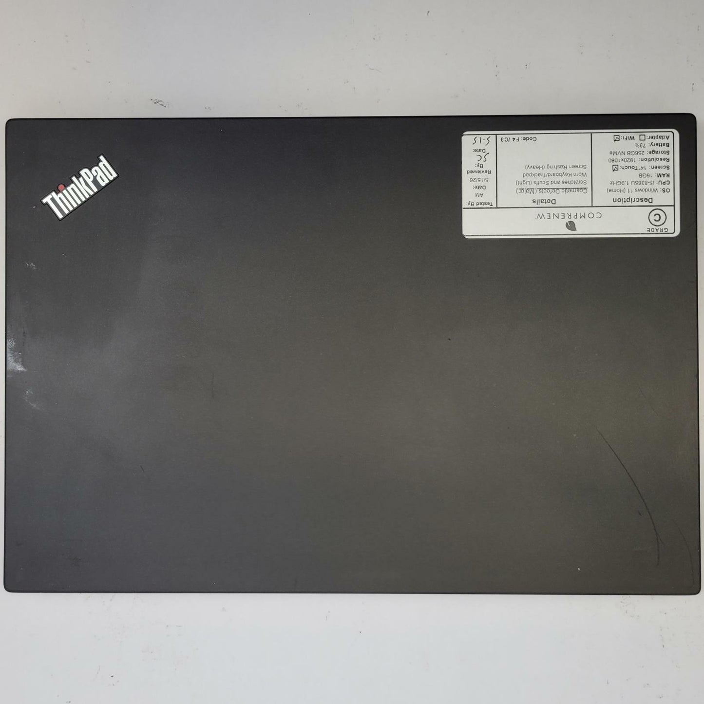 LENOVO THINKPAD T490 Win 11 i5-8365U 16GB RAM 256GB NVME | Grade C | 16078