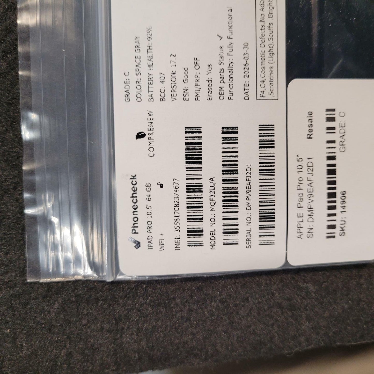 APPLE iPad Pro 10.5" MQF32LL/A 64GB WiFi Tablet SPACE GRAY | Grade C | 14906