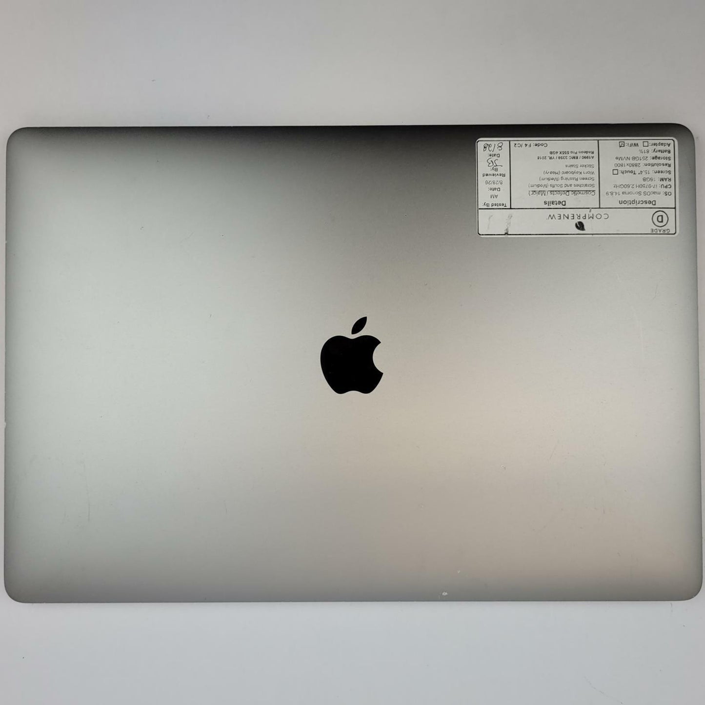 APPLE MacBook Pro A1990 MacOS Sonoma i7-9750H 16.00GB RAM 251GB NVME | Grade D