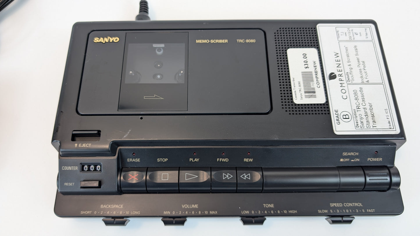 Sanyo TRC-8080 Standard Cassette Transcriber with Foot Pedal | Grade B